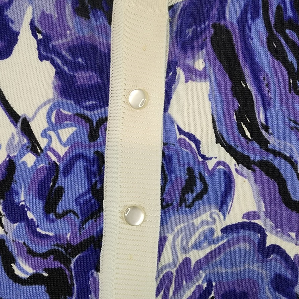 Bob Mackie Wearable Art Sweater Womens XS Purple Blue Floral Rose Cardigan - Picture 9 of 12